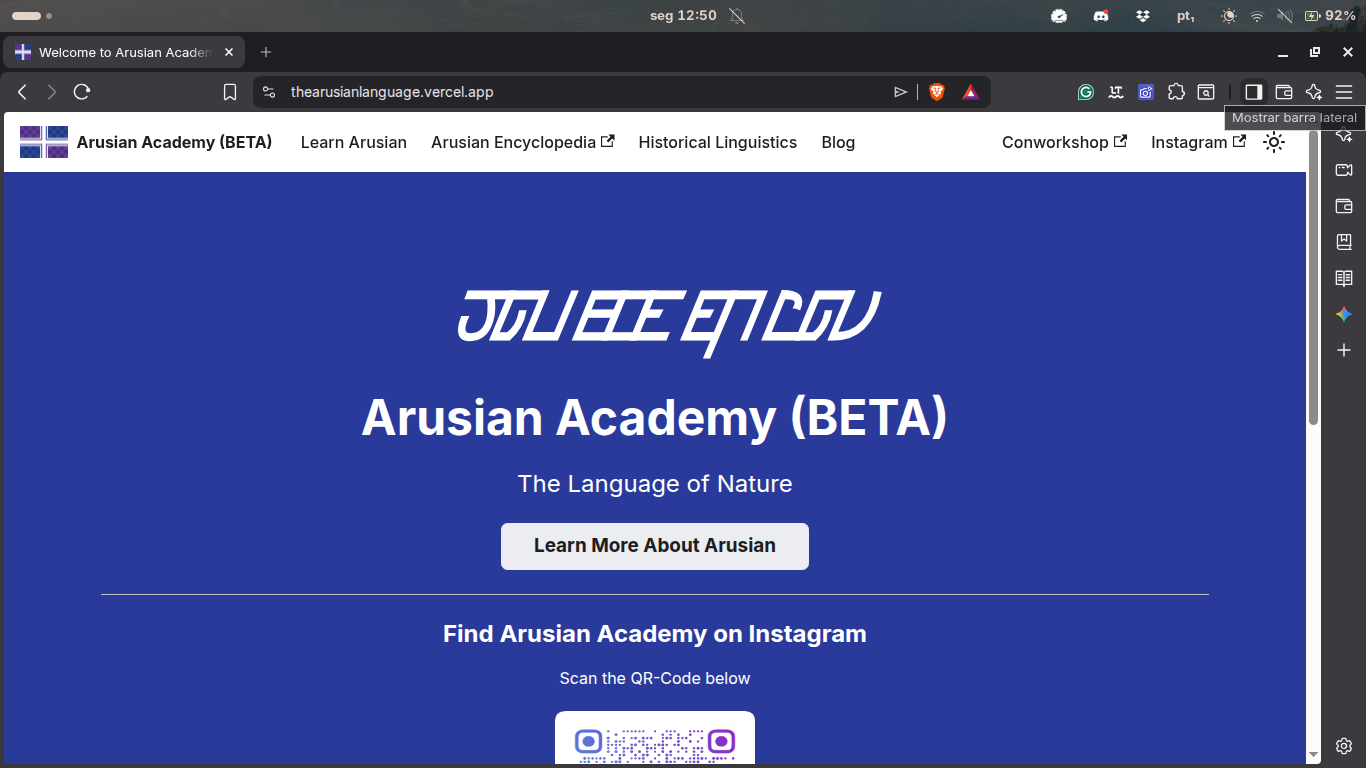 Interface do Arusian Academy