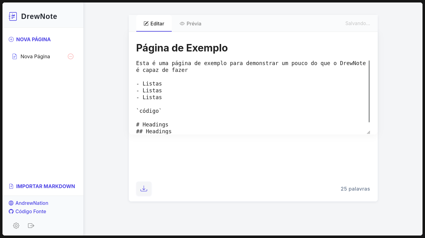 Editor no modo edição